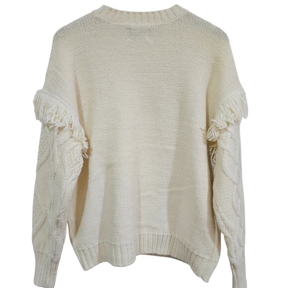 American Eagle Cream Cable Knit Fringe Sweater Women’s Size S - Picture 2 of 6